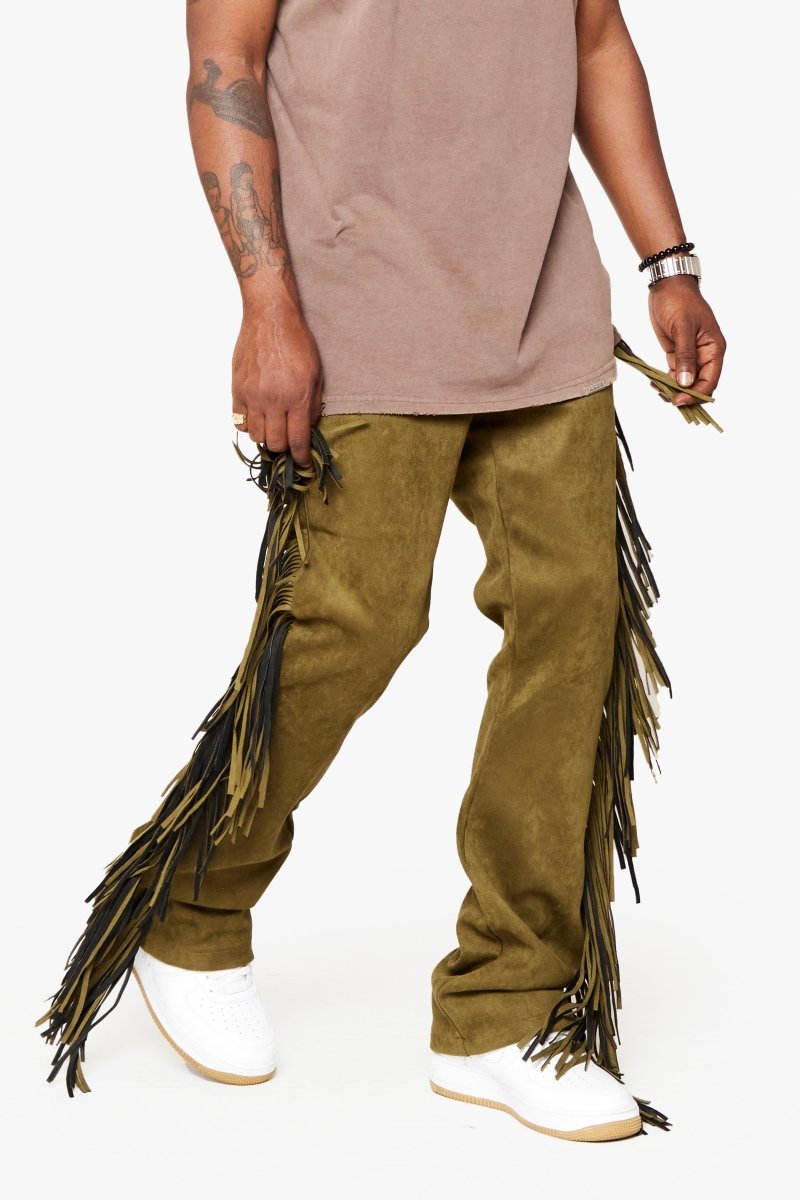 "AVIATOR” STACKED FLARE JEAN OLIVE - Valabasas