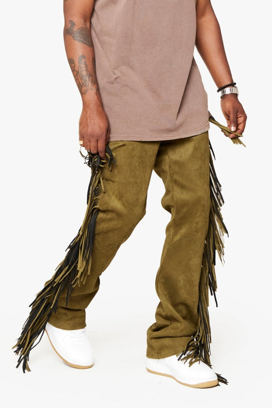 "AVIATOR” STACKED FLARE JEAN OLIVE - Valabasas