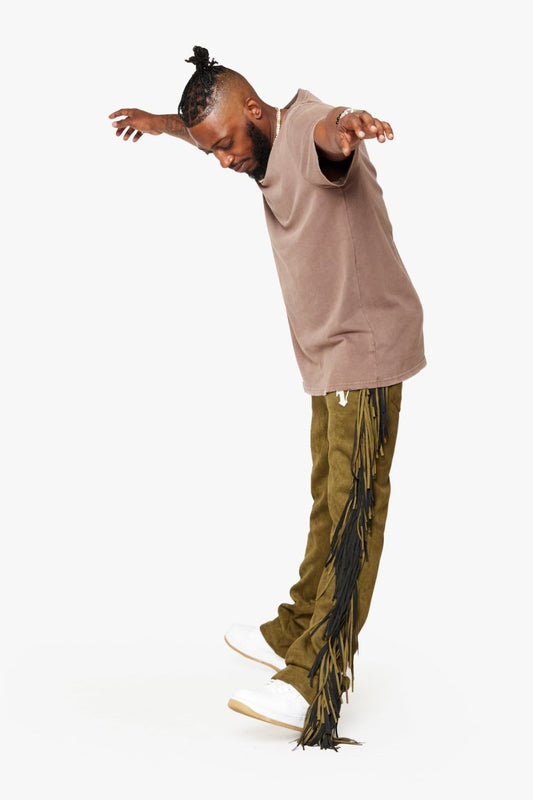 "AVIATOR” STACKED FLARE JEAN OLIVE - Valabasas