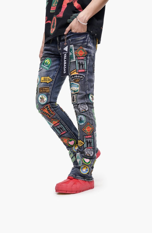 Axis Stacked Blue Wash Jeans - Valabasas