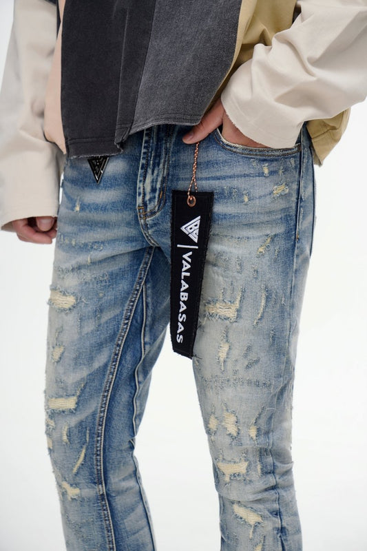 Bald Stacked Flare Jeans Vintage Blue - Valabasas