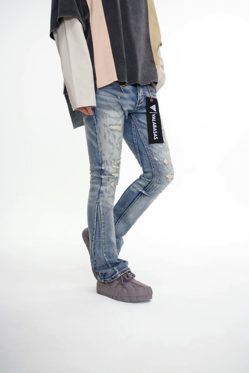 Bald Stacked Flare Jeans Vintage Blue - Valabasas