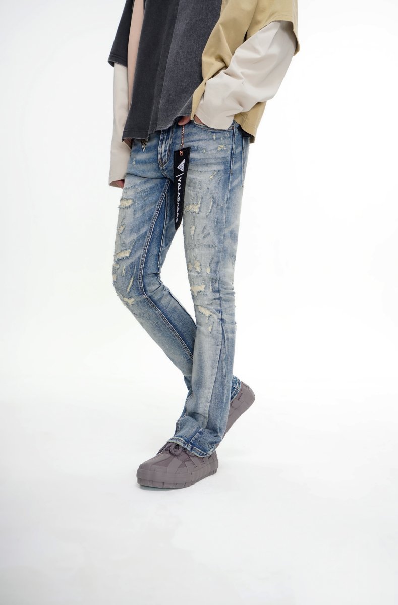 Bald Stacked Flare Jeans Vintage Blue - Valabasas