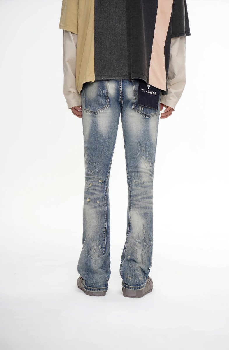 Bald Stacked Flare Jeans Vintage Blue - Valabasas