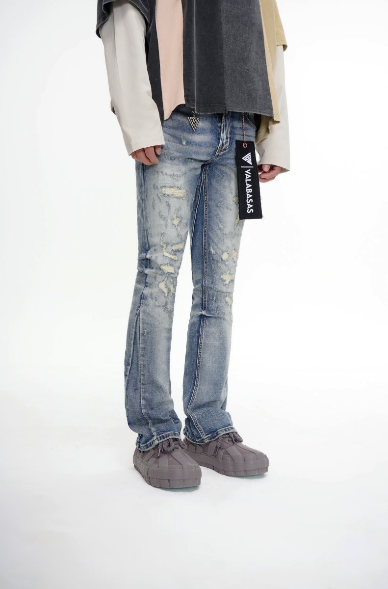 Bald Stacked Flare Jeans Vintage Blue - Valabasas