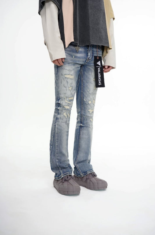 Bald Stacked Flare Jeans Vintage Blue - Valabasas