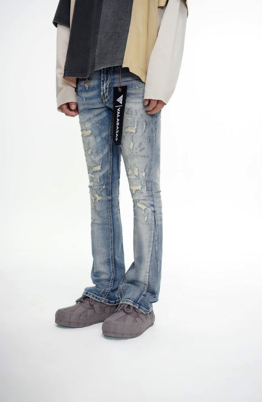 Bald Stacked Flare Jeans Vintage Blue - Valabasas
