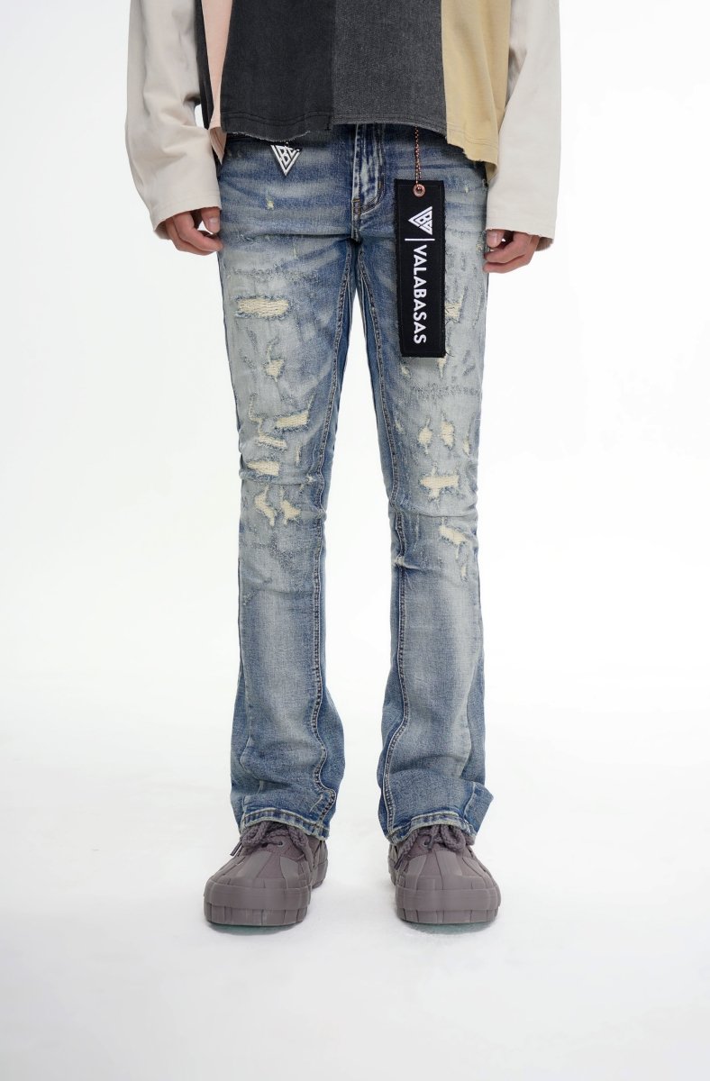Bald Stacked Flare Jeans Vintage Blue - Valabasas