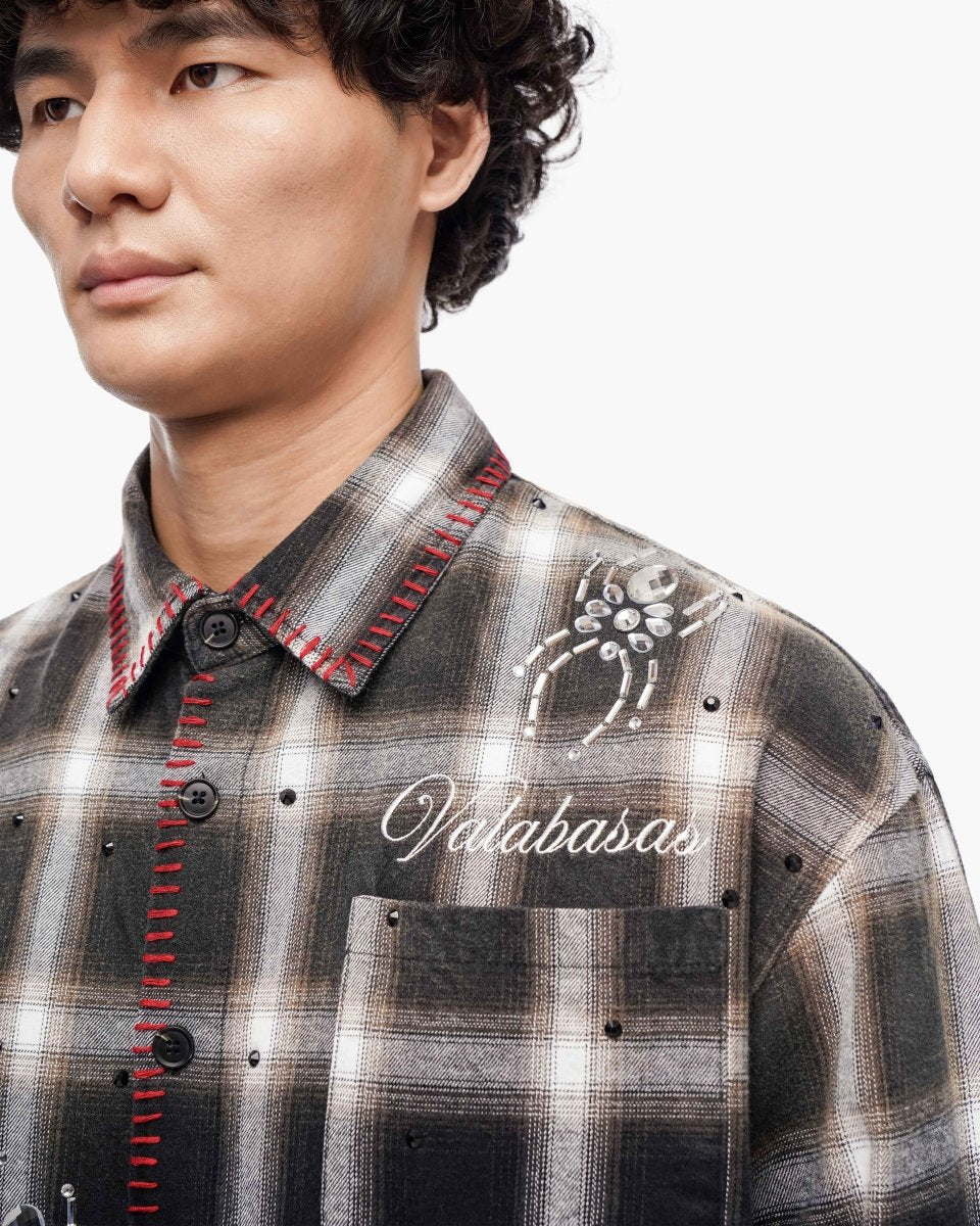 Black Widow Black White Plaid Flannel - Valabasas