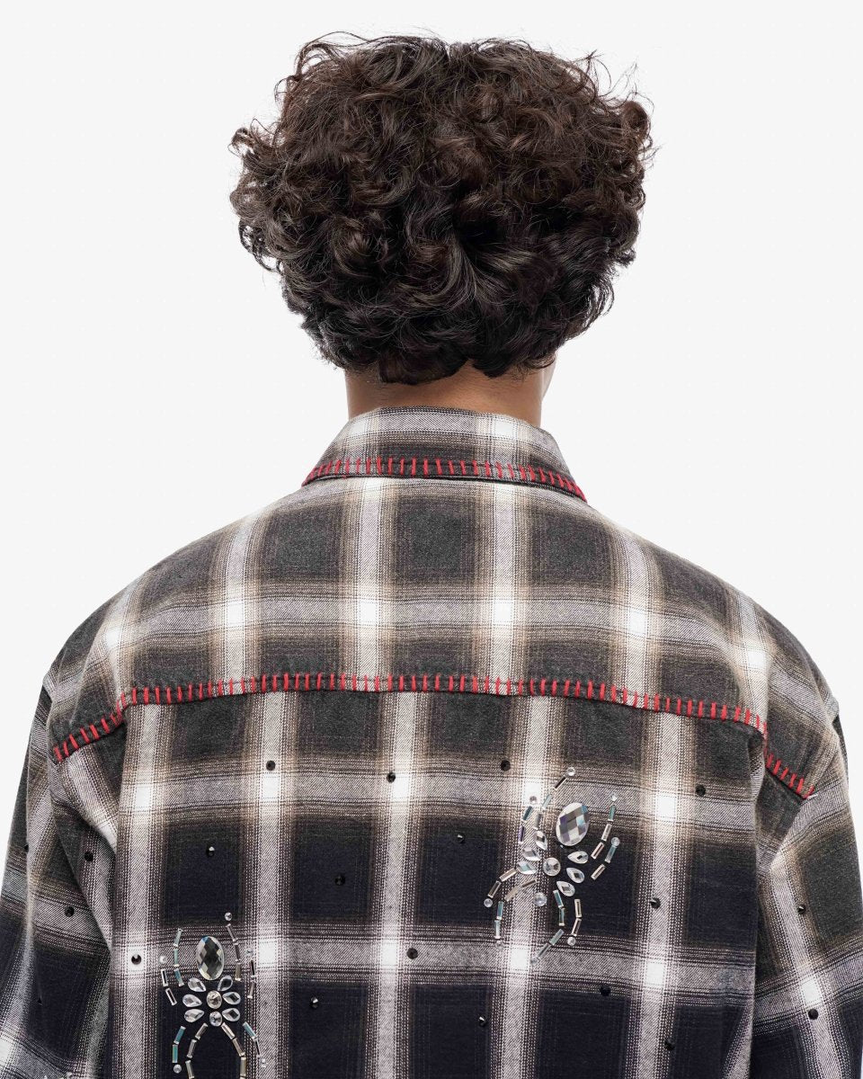 Black Widow Black White Plaid Flannel - Valabasas