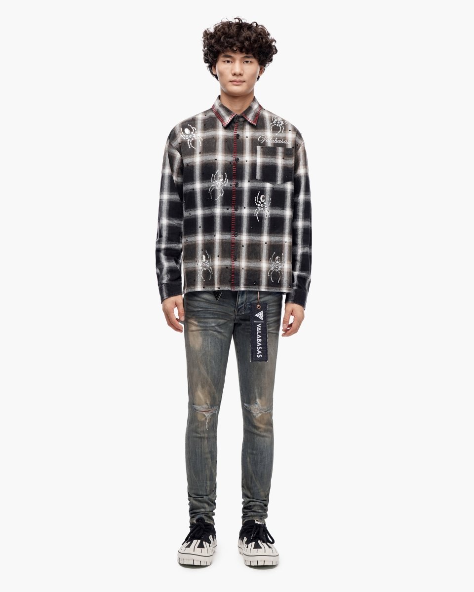 Black Widow Black White Plaid Flannel - Valabasas