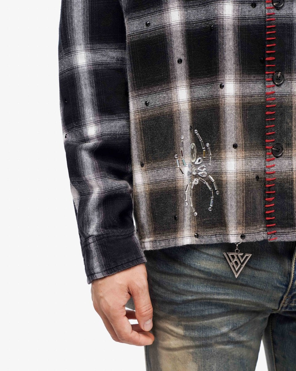 Black Widow Black White Plaid Flannel - Valabasas