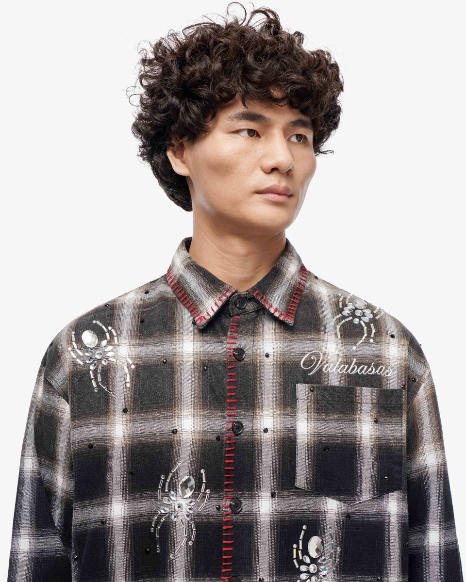Black Widow Black White Plaid Flannel - Valabasas