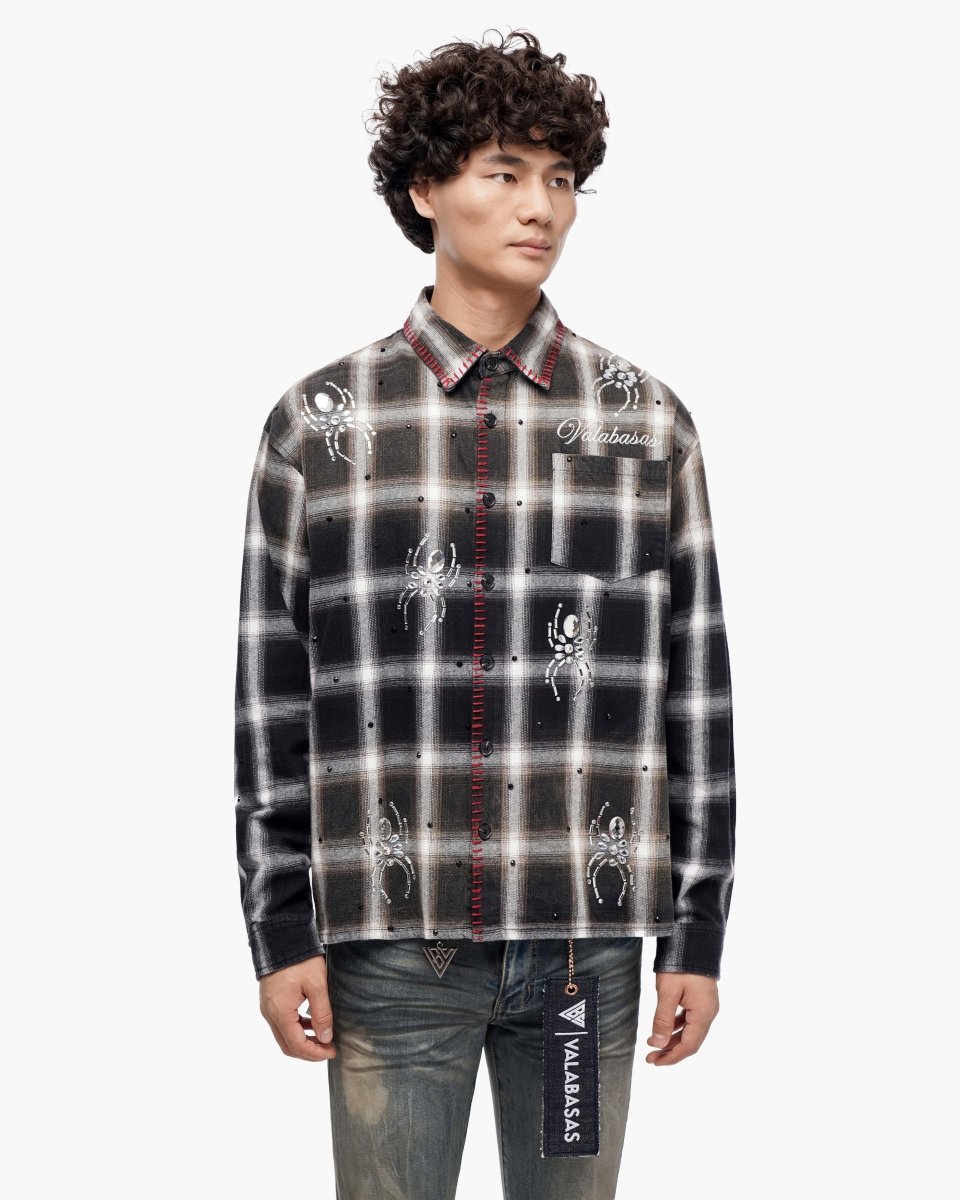 Black Widow Black White Plaid Flannel - Valabasas