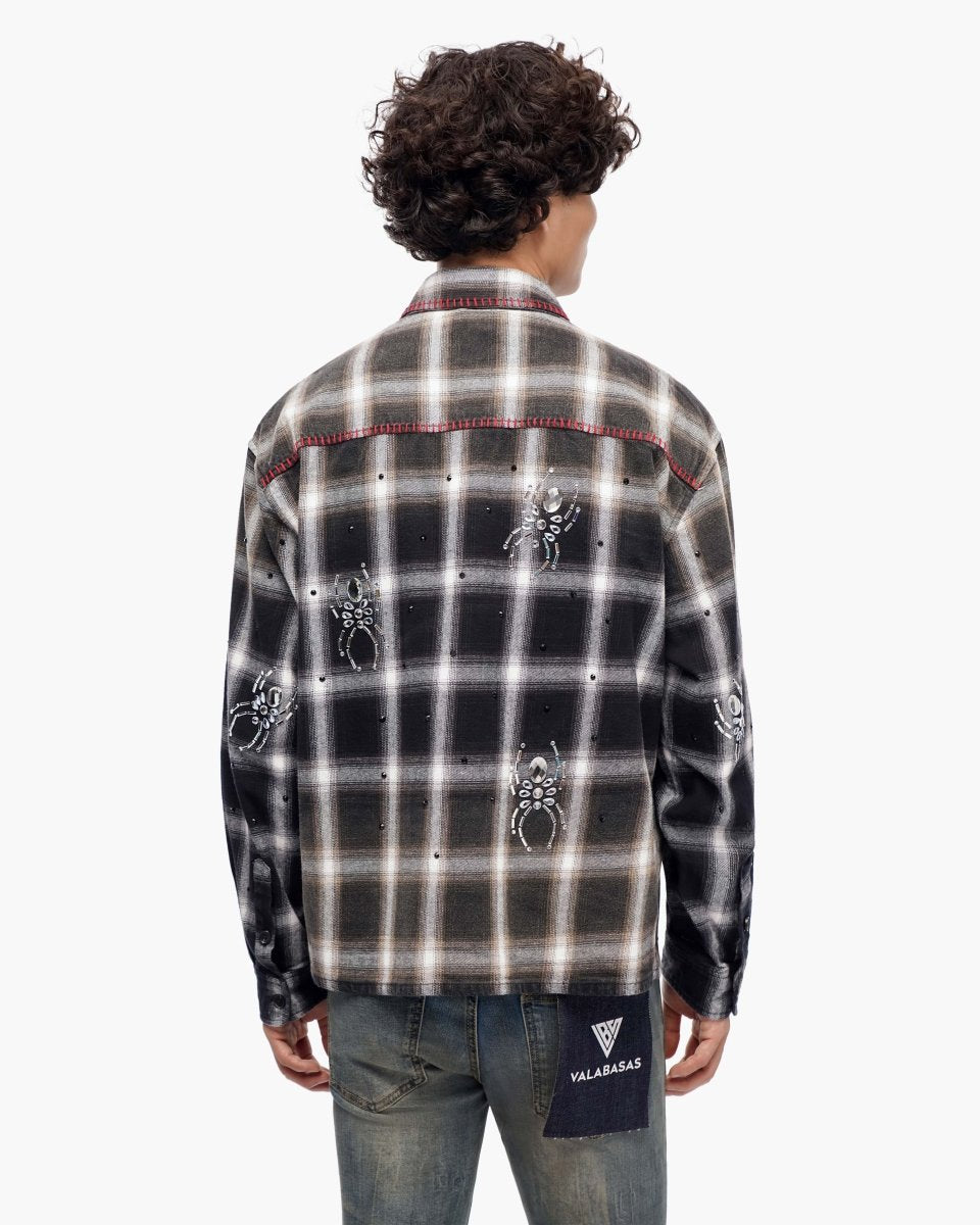Black Widow Black White Plaid Flannel - Valabasas