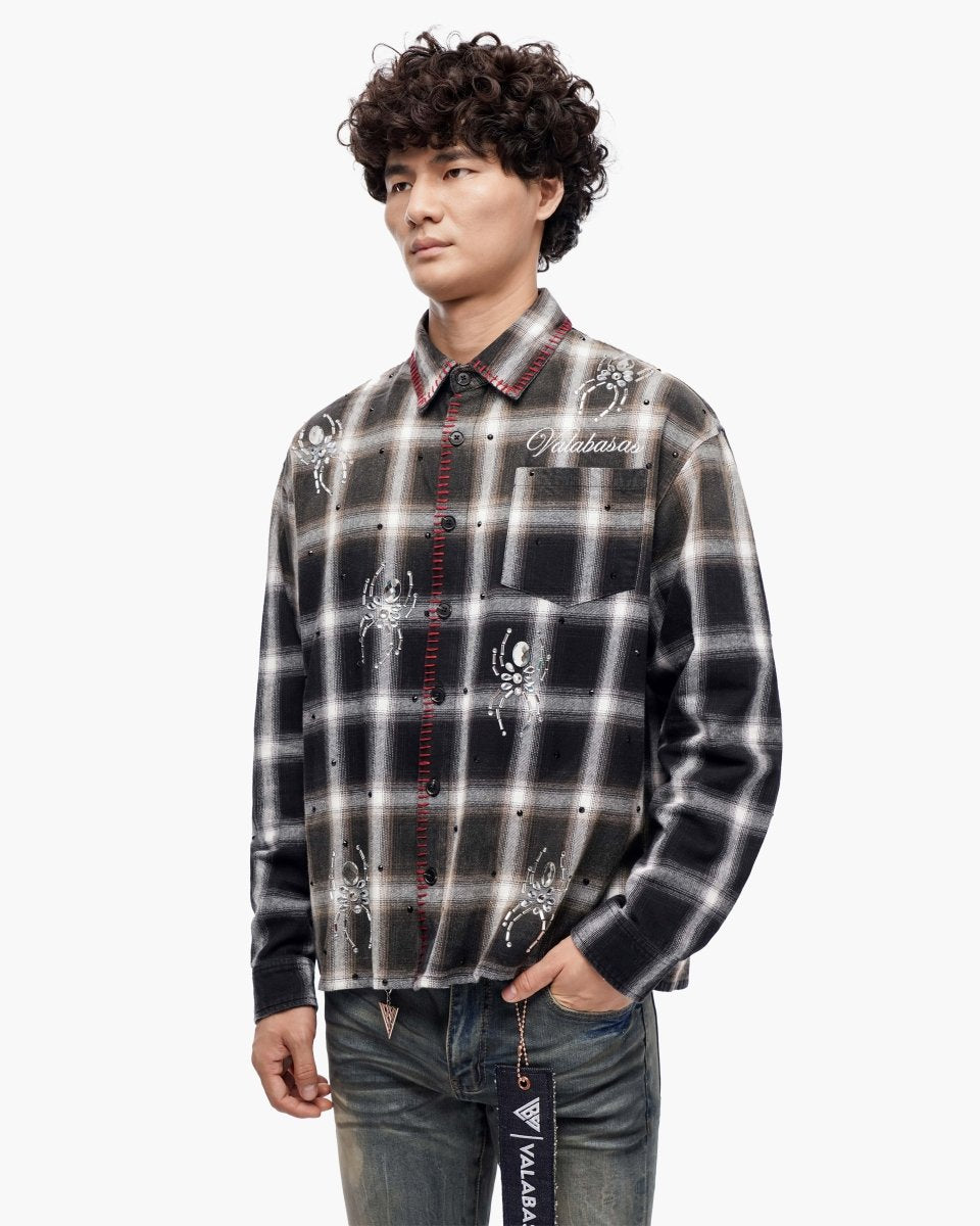 Black Widow Black White Plaid Flannel - Valabasas