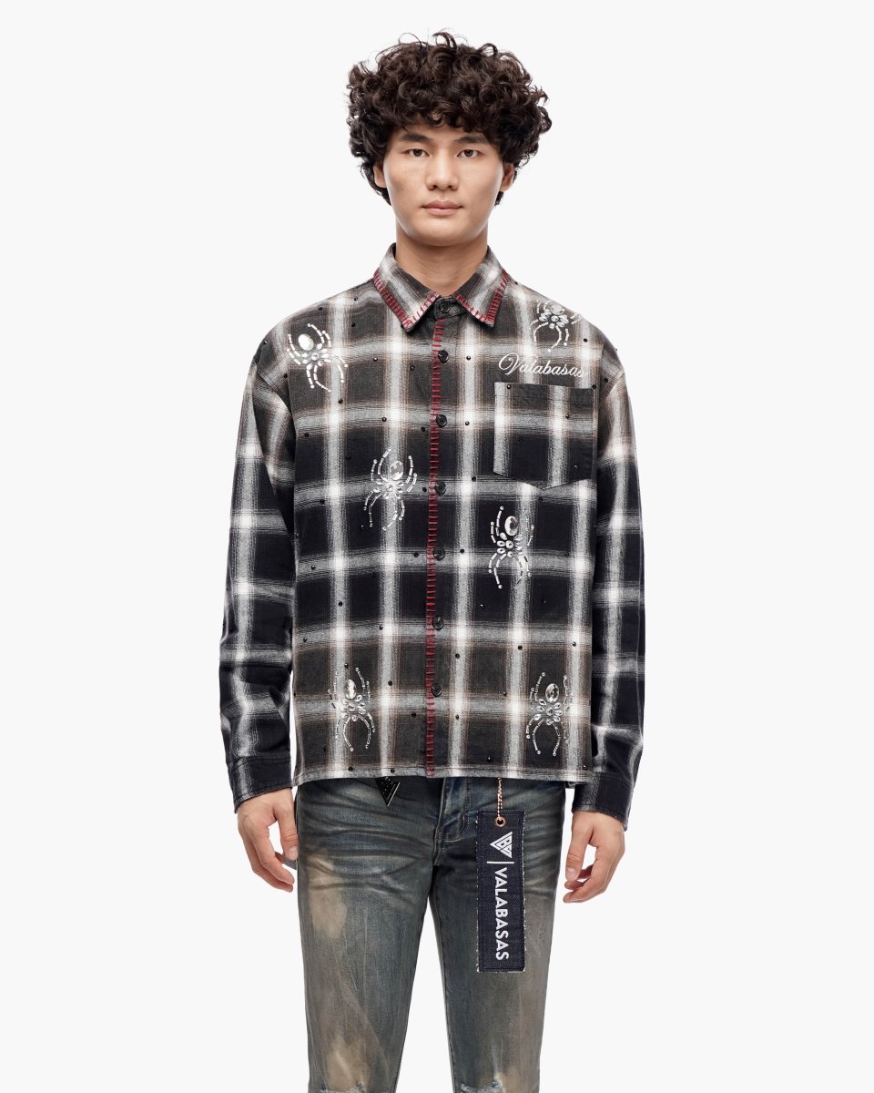Black Widow Black White Plaid Flannel - Valabasas