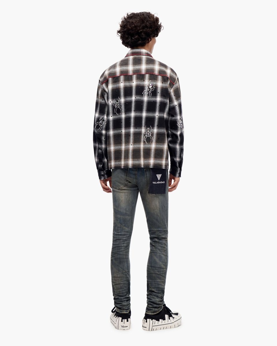 Black Widow Black White Plaid Flannel - Valabasas