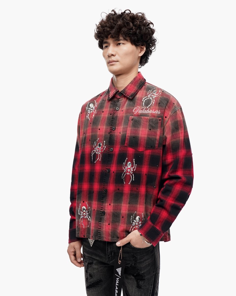 Black Widow Red Black Plaid Flannel - Valabasas