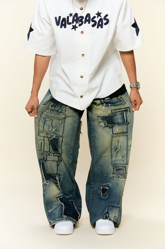 "BLUEPRINT" BAGGY DENIM JEAN VINTAGE BLUE - Valabasas