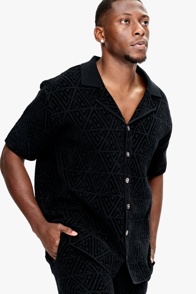 Branding Knit Button Down Black - Valabasas
