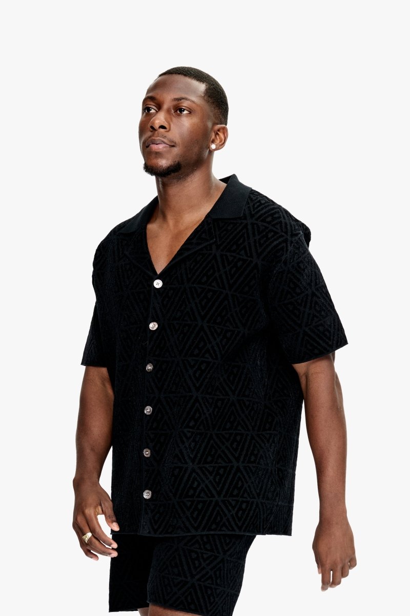 Branding Knit Button Down Black - Valabasas