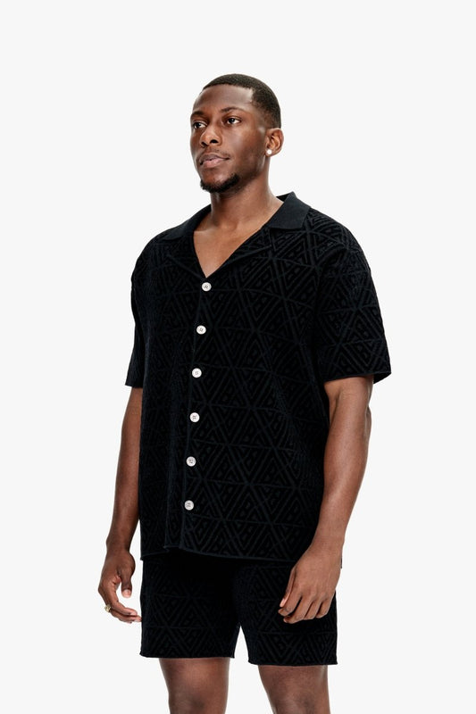 Branding Knit Button Down Black - Valabasas