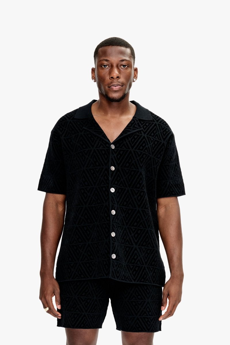 Branding Knit Button Down Black - Valabasas