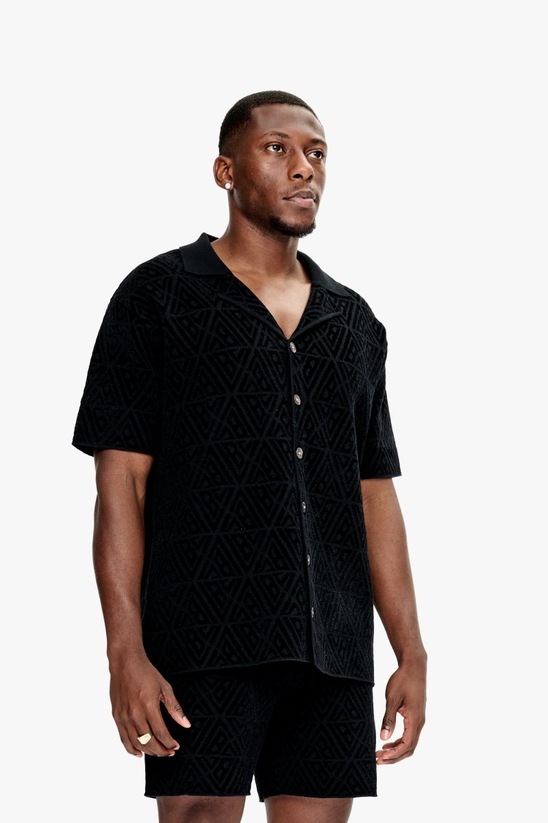 Branding Knit Button Down Black - Valabasas