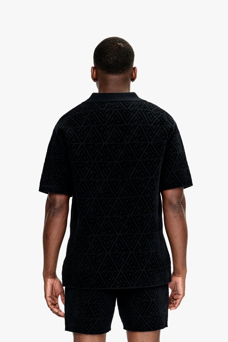 Branding Knit Button Down Black - Valabasas