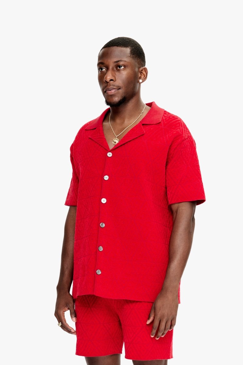 Branding Knit Button Down Red - Valabasas