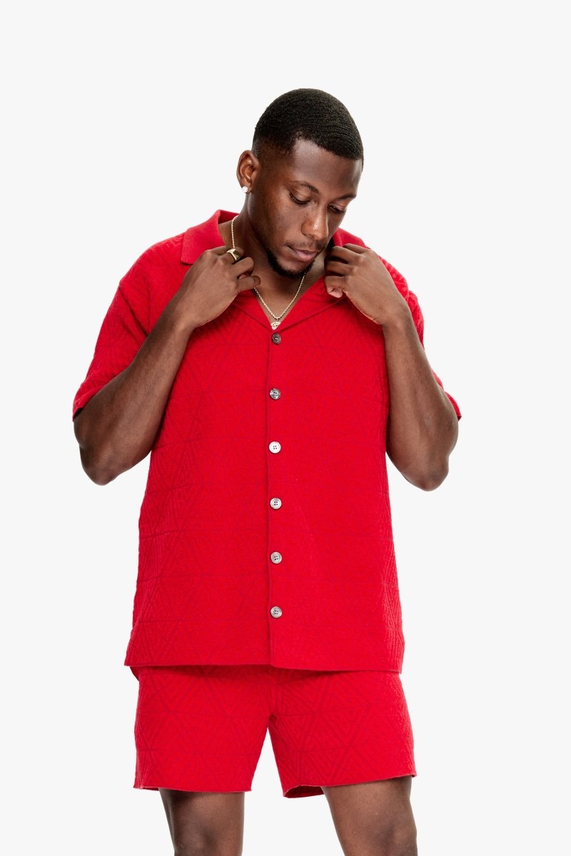 Branding Knit Button Down Red - Valabasas