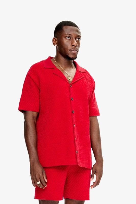 Branding Knit Button Down Red - Valabasas