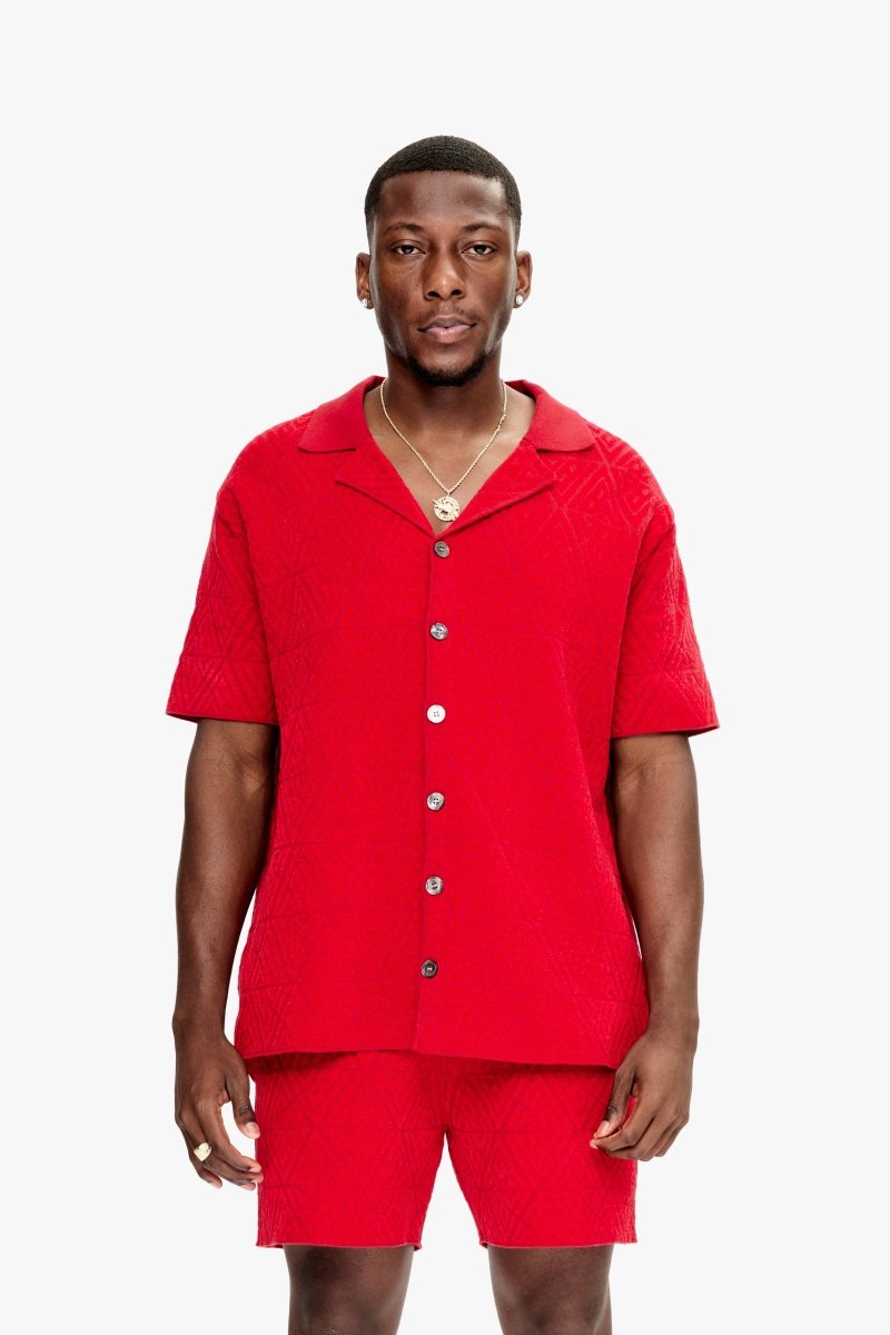 Branding Knit Button Down Red - Valabasas