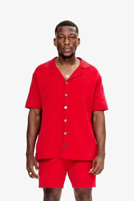 Branding Knit Button Down Red - Valabasas