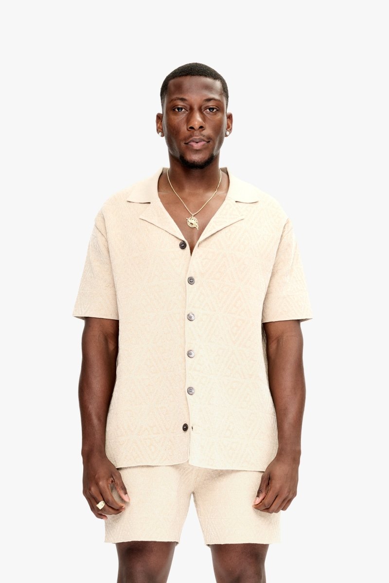 Branding Knit Button Down Tan - Valabasas