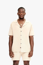 Branding Knit Button Down Tan