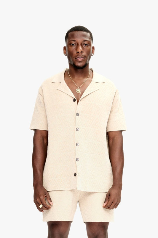 Branding Knit Button Down Tan - Valabasas