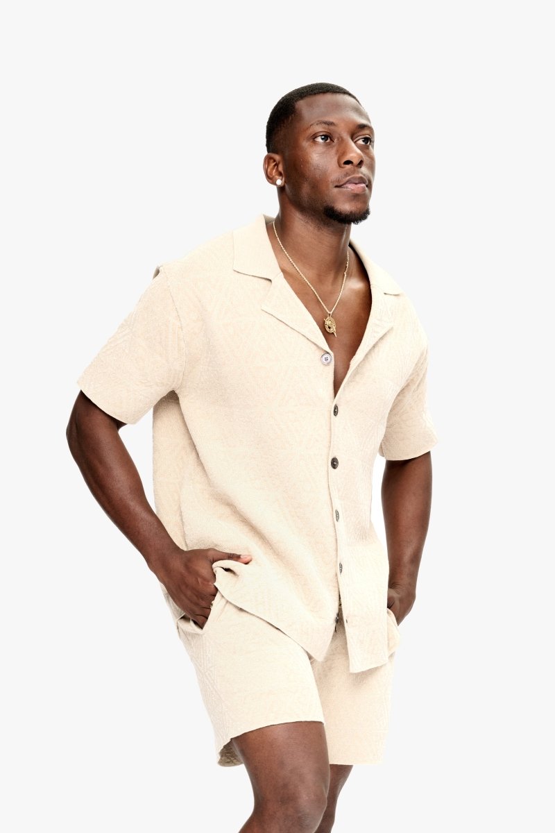 Branding Knit Button Down Tan - Valabasas