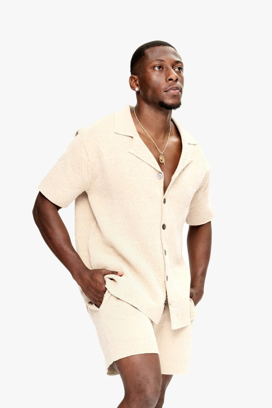 Branding Knit Button Down Tan - Valabasas