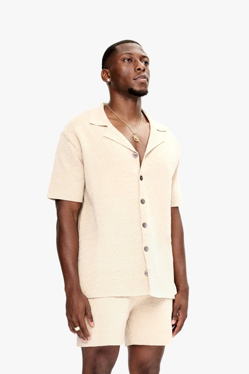 Branding Knit Button Down Tan - Valabasas