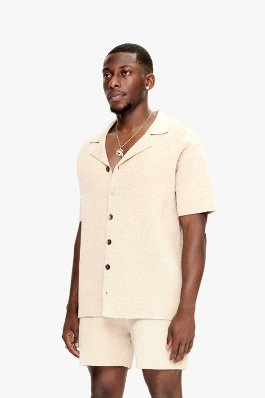 Branding Knit Button Down Tan - Valabasas