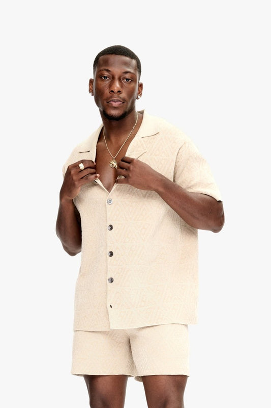 Branding Knit Button Down Tan - Valabasas