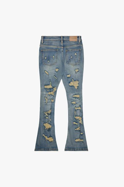 "BREACH' STACKED FLARE DENIM BLUE VINTAGE WASH - Valabasas