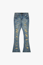 "BREACH' STACKED FLARE DENIM BLUE VINTAGE WASH