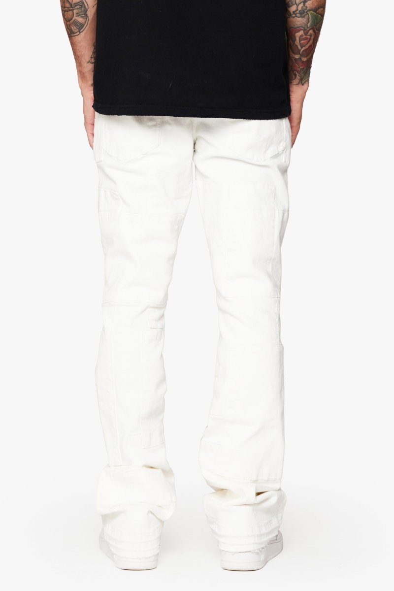 "BRICKS” STACKED DENIM FLARE JEAN WHITE - Valabasas