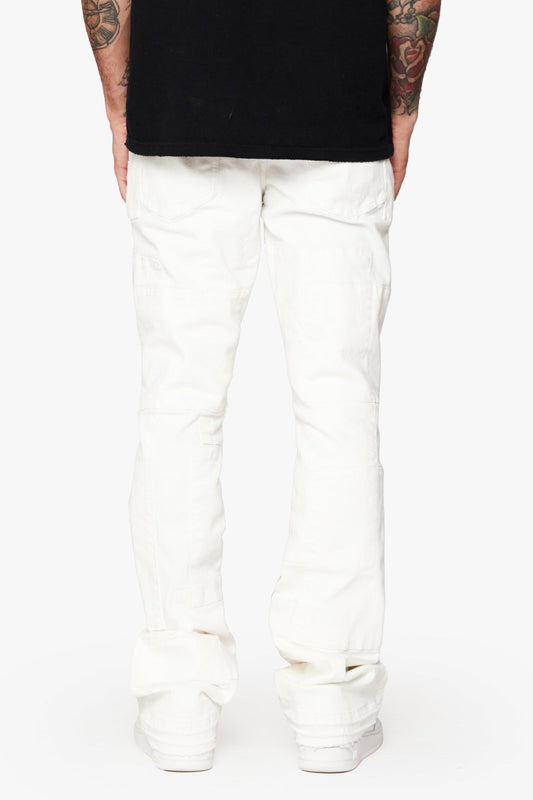 "BRICKS” STACKED DENIM FLARE JEAN WHITE - Valabasas