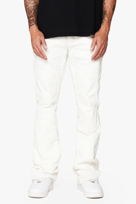 "BRICKS” STACKED DENIM FLARE JEAN WHITE - Valabasas