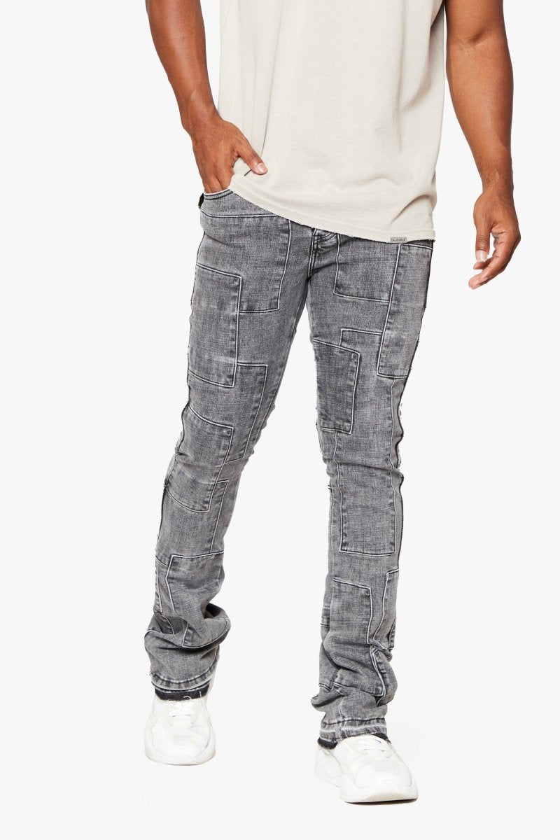 "BRICKS" STACKED FLARE JEAN LT GREY - Valabasas