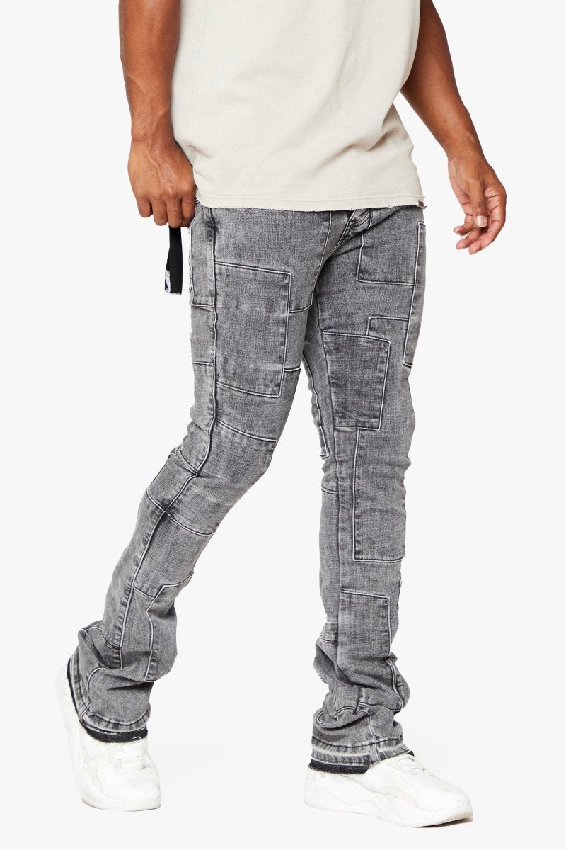 "BRICKS" LT GREY  STACKED FLARE JEAN
